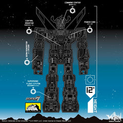 Super7 Voltron figure highlighting premium paint detail on panels.