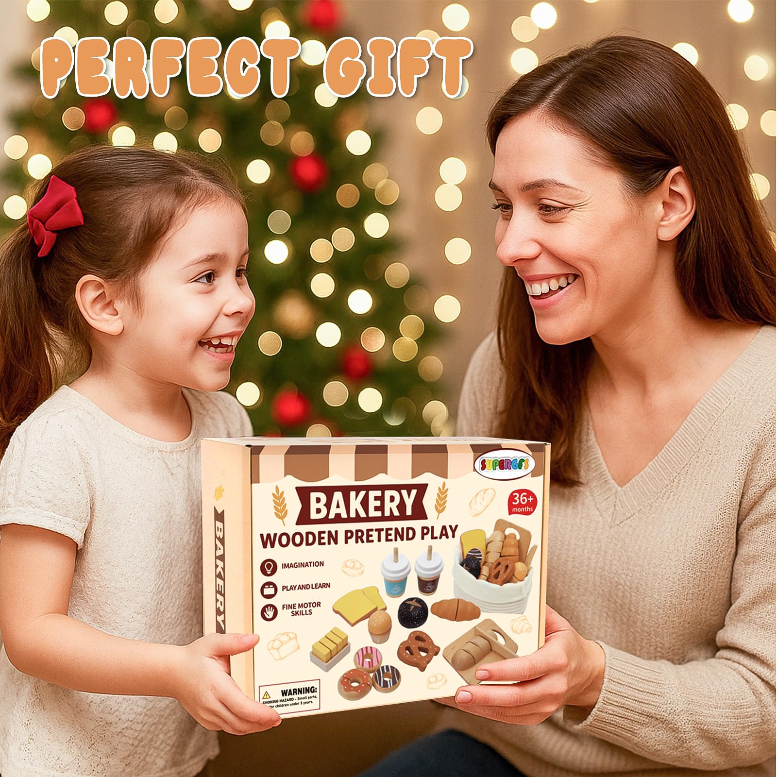 SUPERGFS wooden bakery playset coffee cups boost cafe-style storytelling and customers pretend orders.