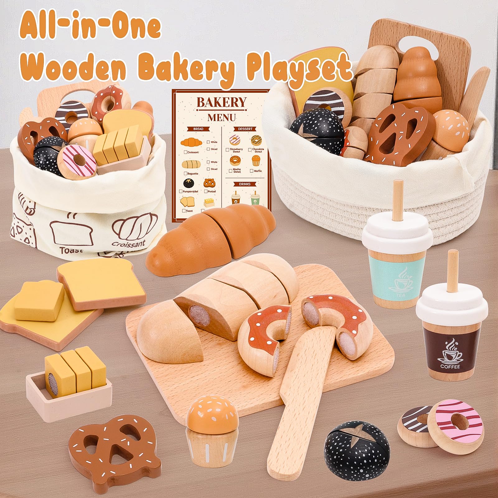 SUPERGFS wooden bakery playset croissants fuel creative pretend meals and daily routine planning.