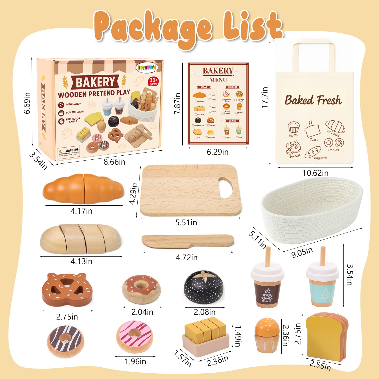 SUPERGFS wooden bakery playset pretzels sharpen counting, sharing, and role-play negotiation.