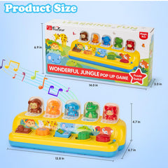 SUPERHIGH Pop Up Toy with five trigger actions promotes fine motor play.
