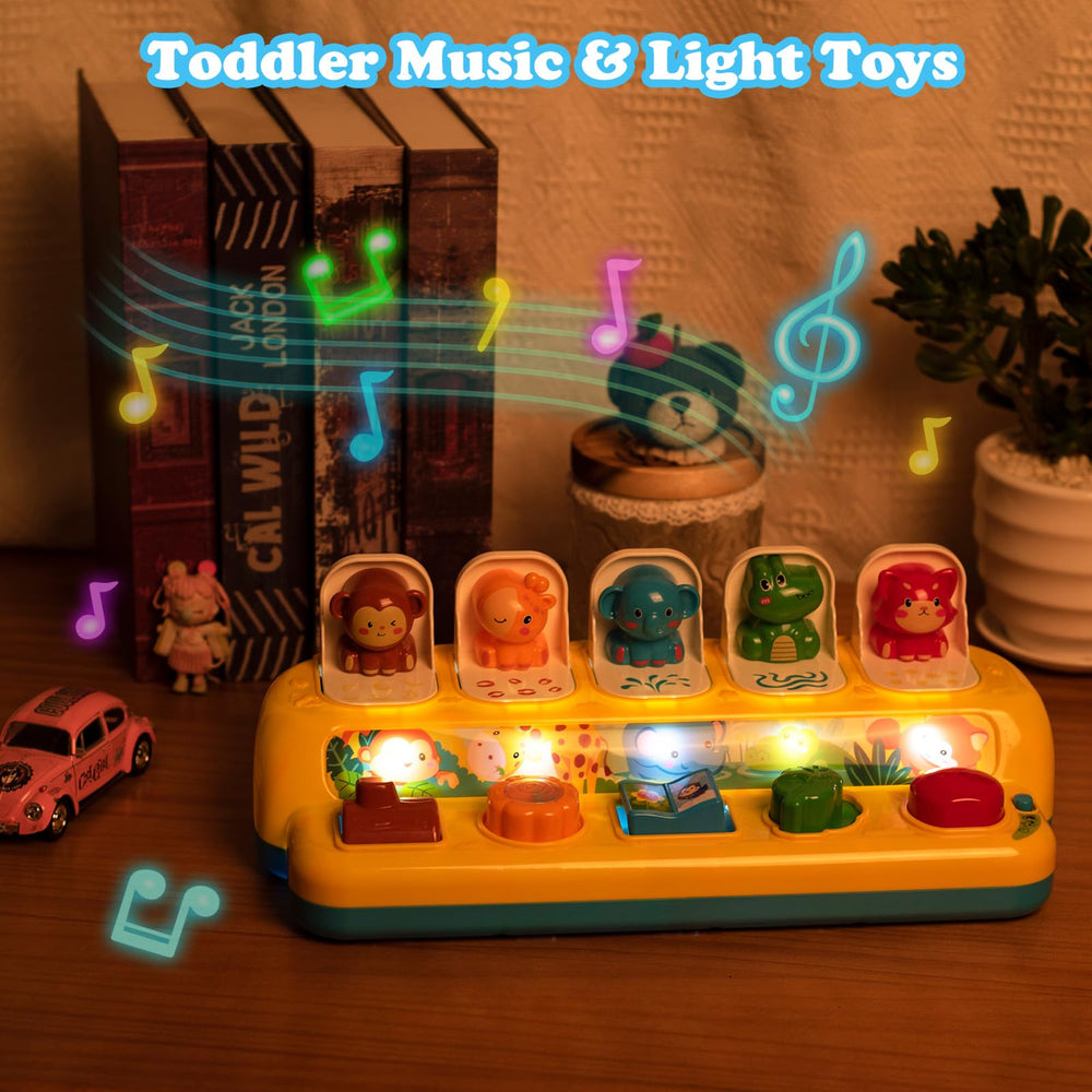SUPERHIGH Pop Up Toy with light prompts enhances visual tracking during play.