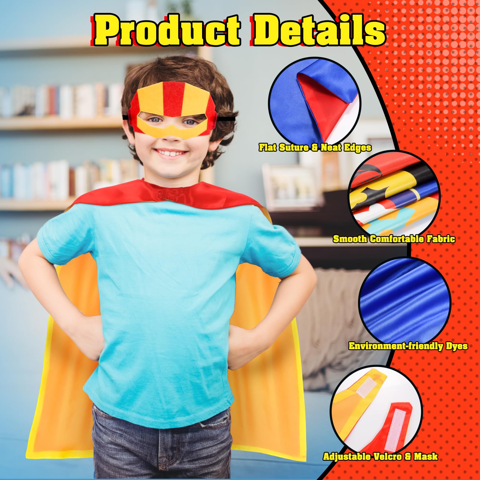 SUPER ROKO kid cape close-up fabric shows soft, durable material for adventures.