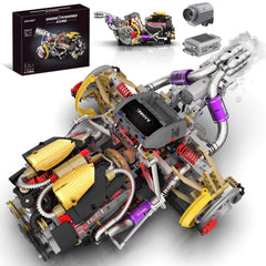 Suplanet V8 engine block assembly showing pistons in motion for realistic display.