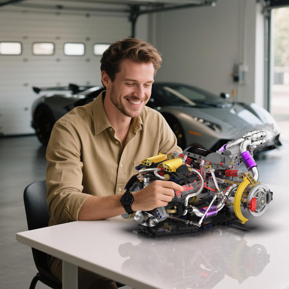 Suplanet V8 engine compact dimensions for easy display.