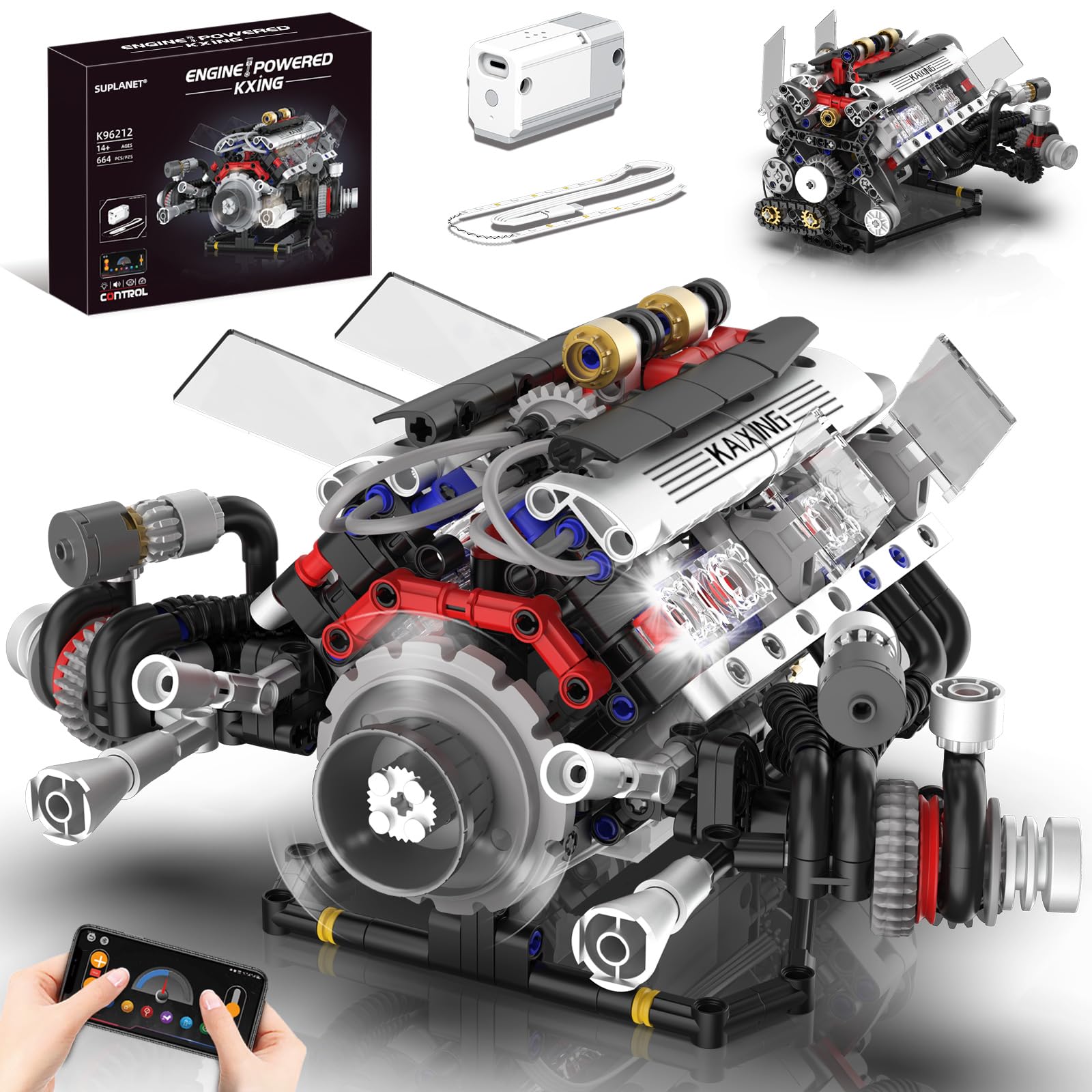 Suplanet V8 Engine Kit assembly view for hands on learning and curiosity.