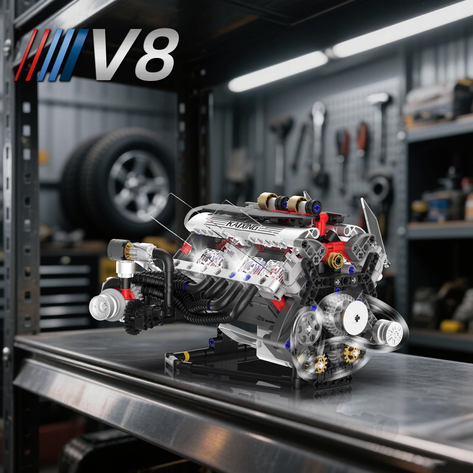 Suplanet V8 Engine Kit LED interior lighting highlights engine interior.