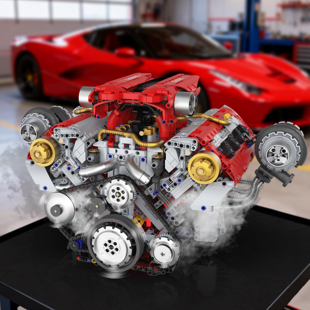 Suplanet V8 engine kit pistons in sync demonstrating engine motion for study.