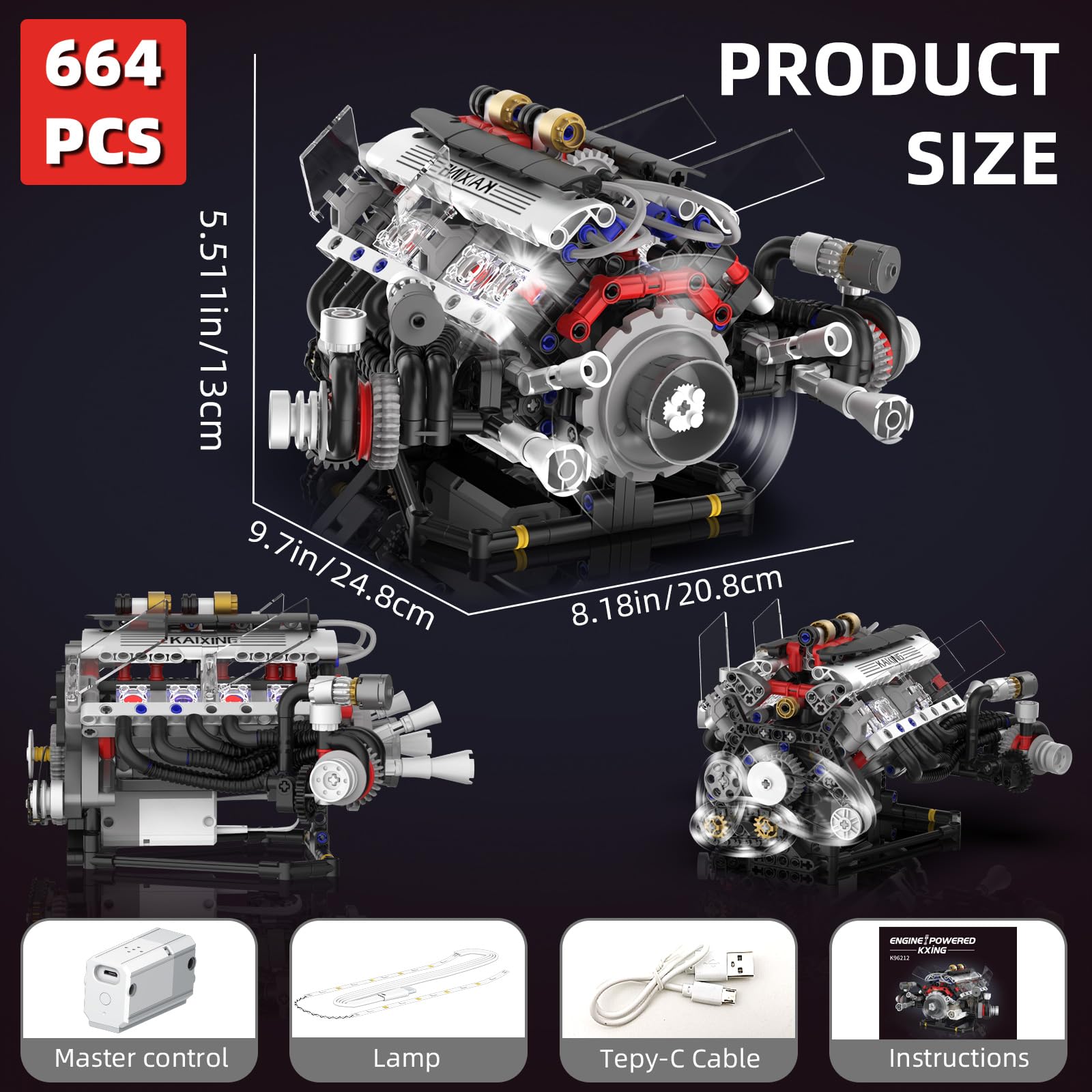 Suplanet V8 Engine Kit rechargeable power unit fuels realistic operation.