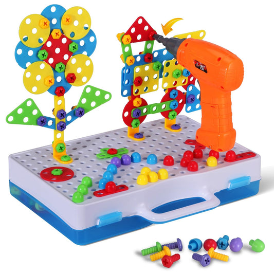 SUPSTEM electric drill for kids enhances fine motor skills during building play.