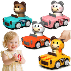 SUPVIB press to go car toy with rotating animal head for early directional play.