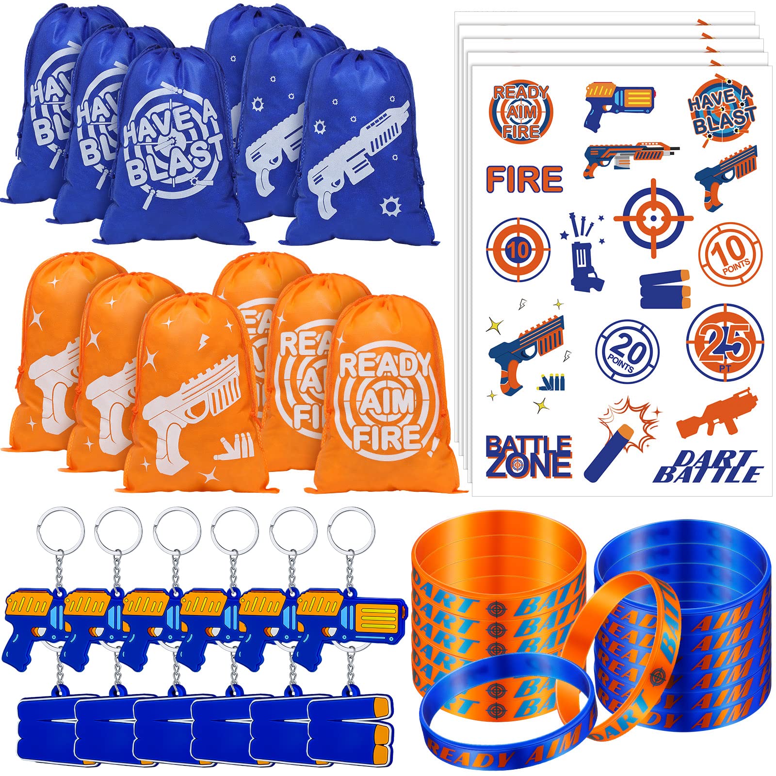 Sureio Dart Battle wristbands in orange and blue for stylish party favors.