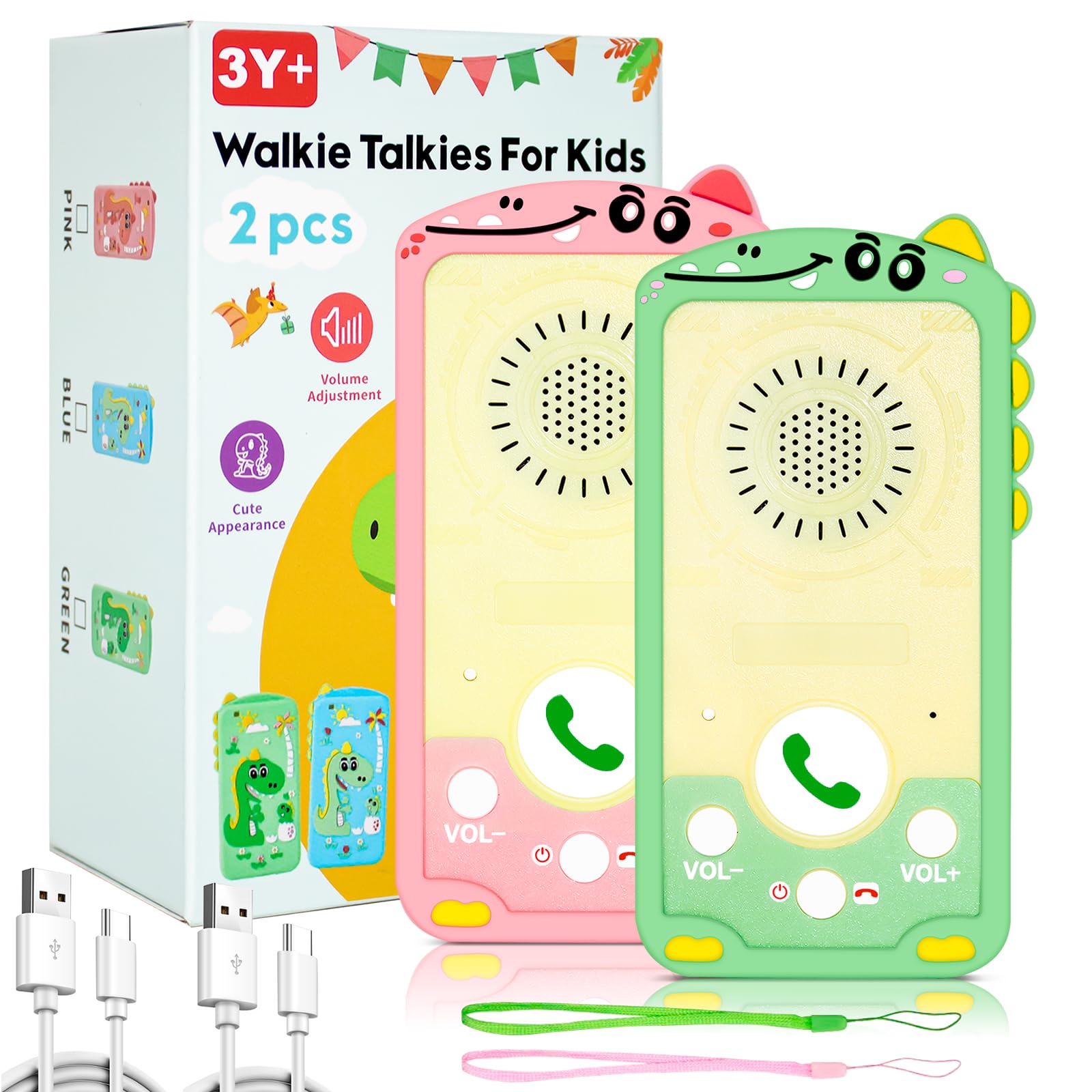 Surekuo kids walkie talkies front view with dinosaur silicone case for safe play