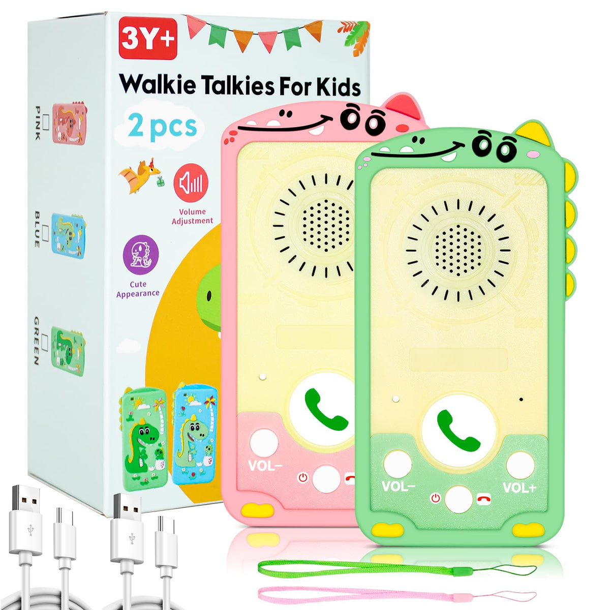 Surekuo kids walkie talkies front view with dinosaur silicone case for safe play