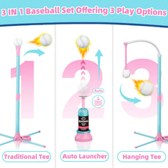 Surelect 3-in-1 T-ball set automatic launcher adds dynamic bounce for playtime.