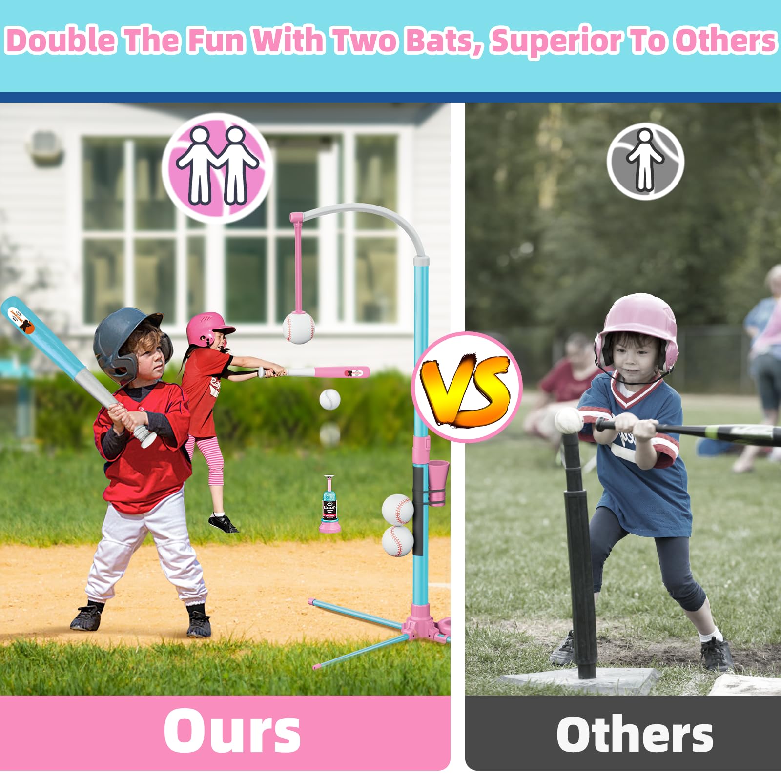 Surelect 3-in-1 T-ball set shows traditional tee for steady hand-eye coordination practice.