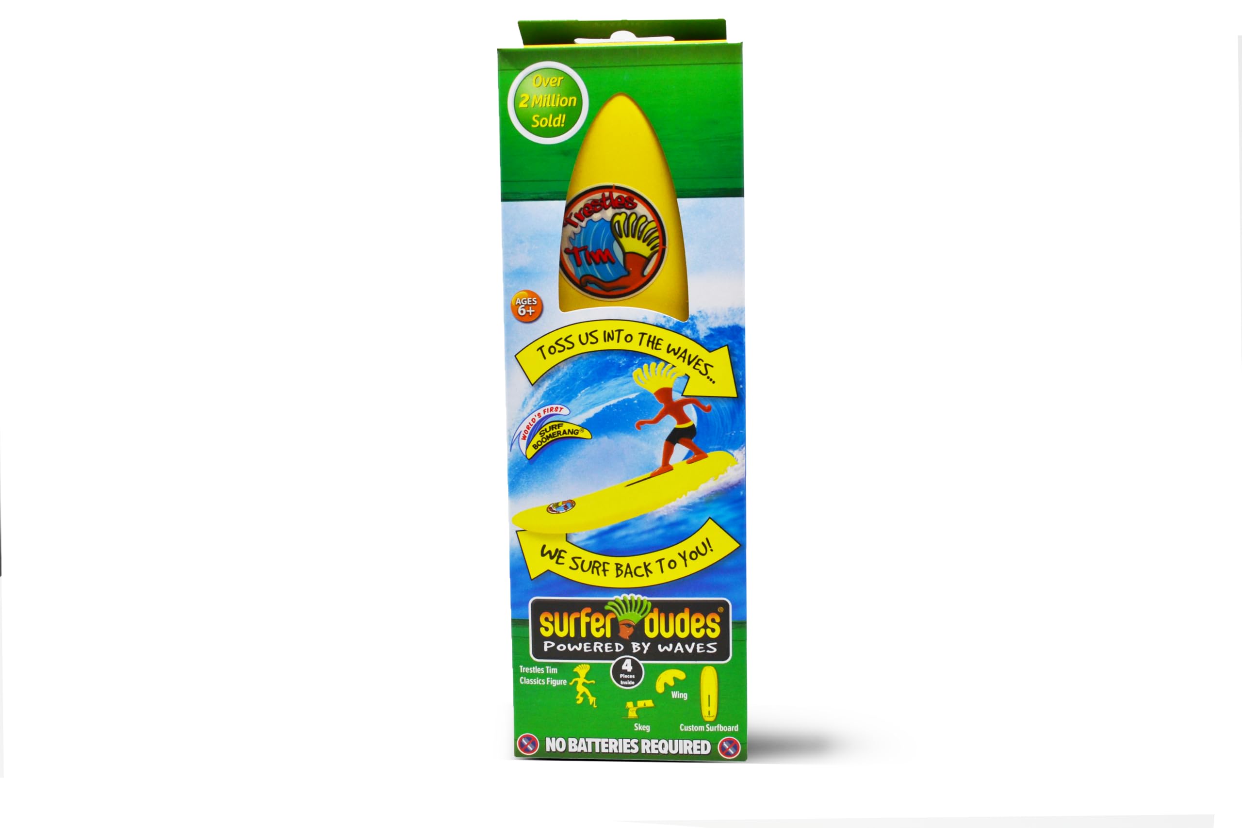 Close-up of the mini surfboard toy with Dudes ready for beach play