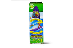 Surfer Dudes classic toy on a surfboard, ready for beachtime fun.