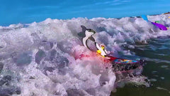 Surfer Dudes Classics wave-powered mini-surfer self-righting design returns after each ride.
