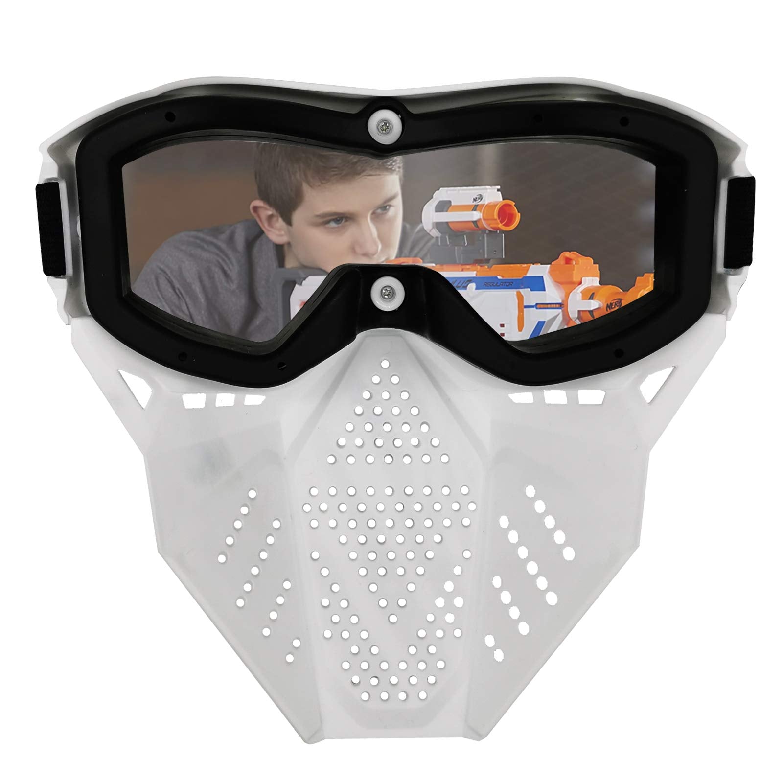 Side view of Surper mask with adjustable strap for a secure fit