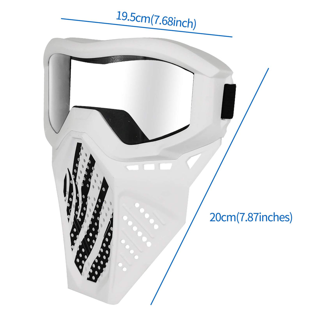 Surper mask features a clear resin lens for visibility and eye protection.