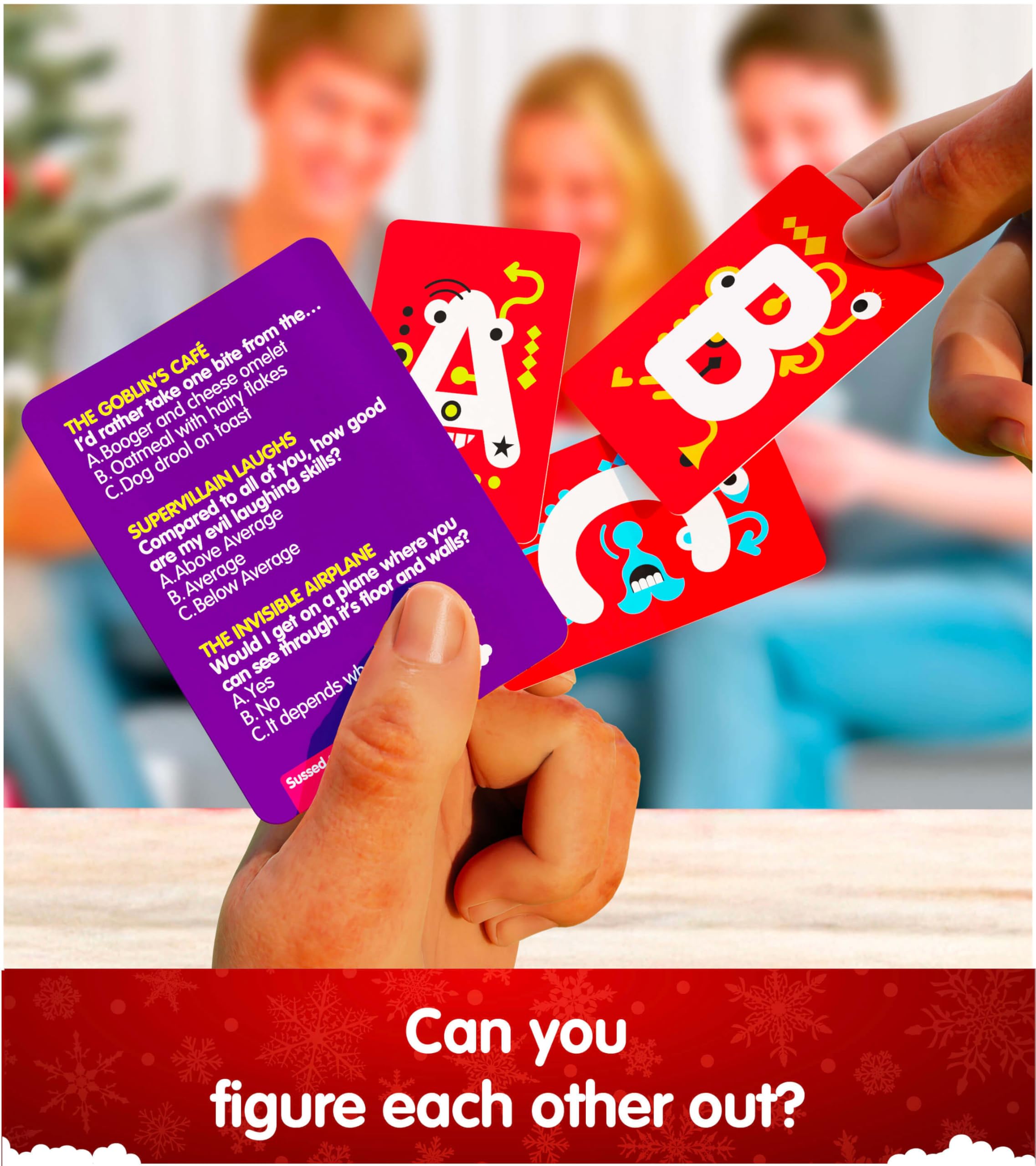 Family game night with SUSSED cards and smiles