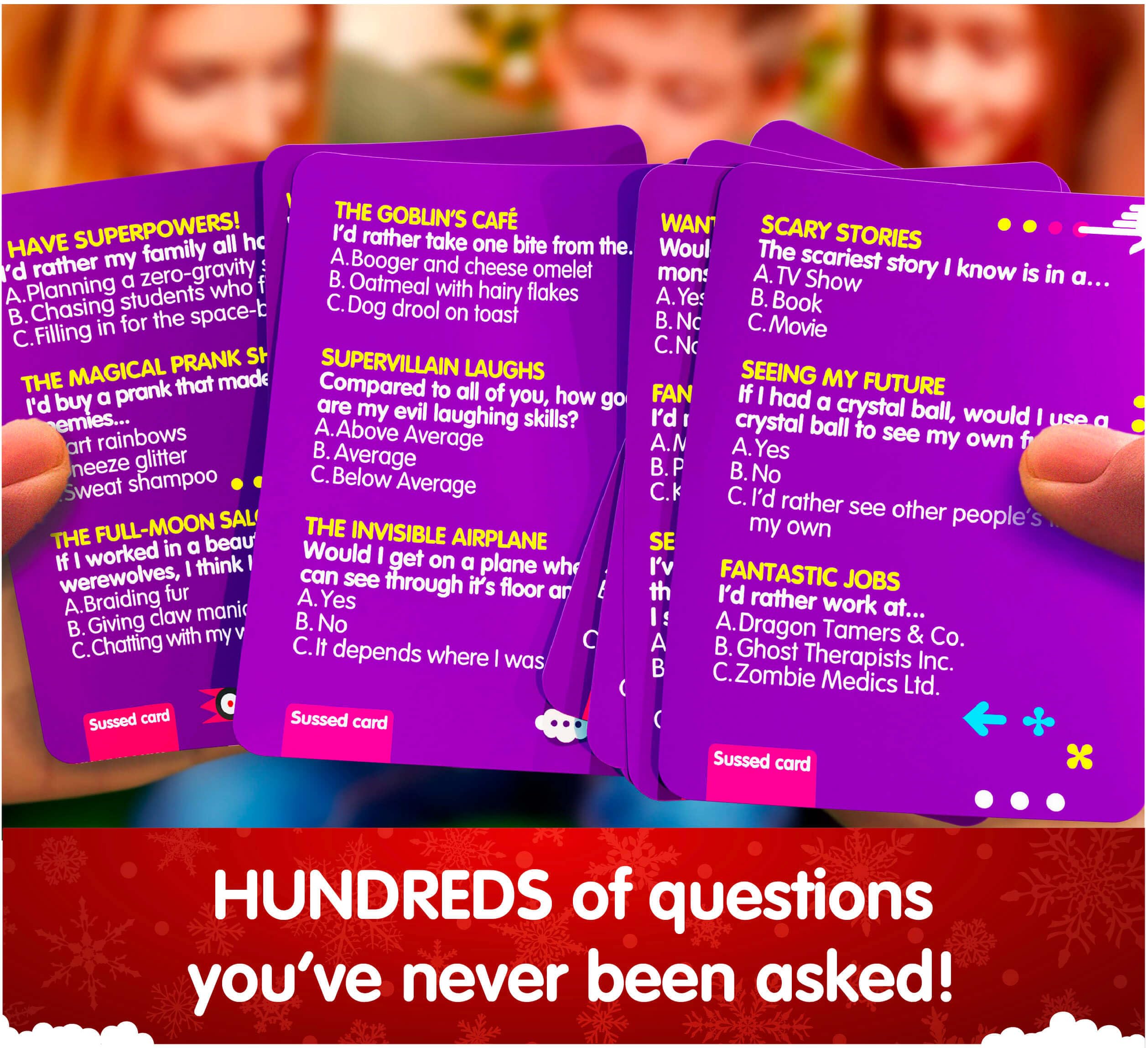 Close-up of SUSSED question cards sparking conversation