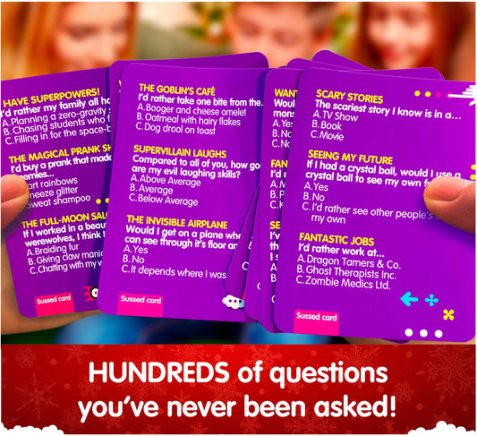 Close-up of SUSSED question cards sparking conversation