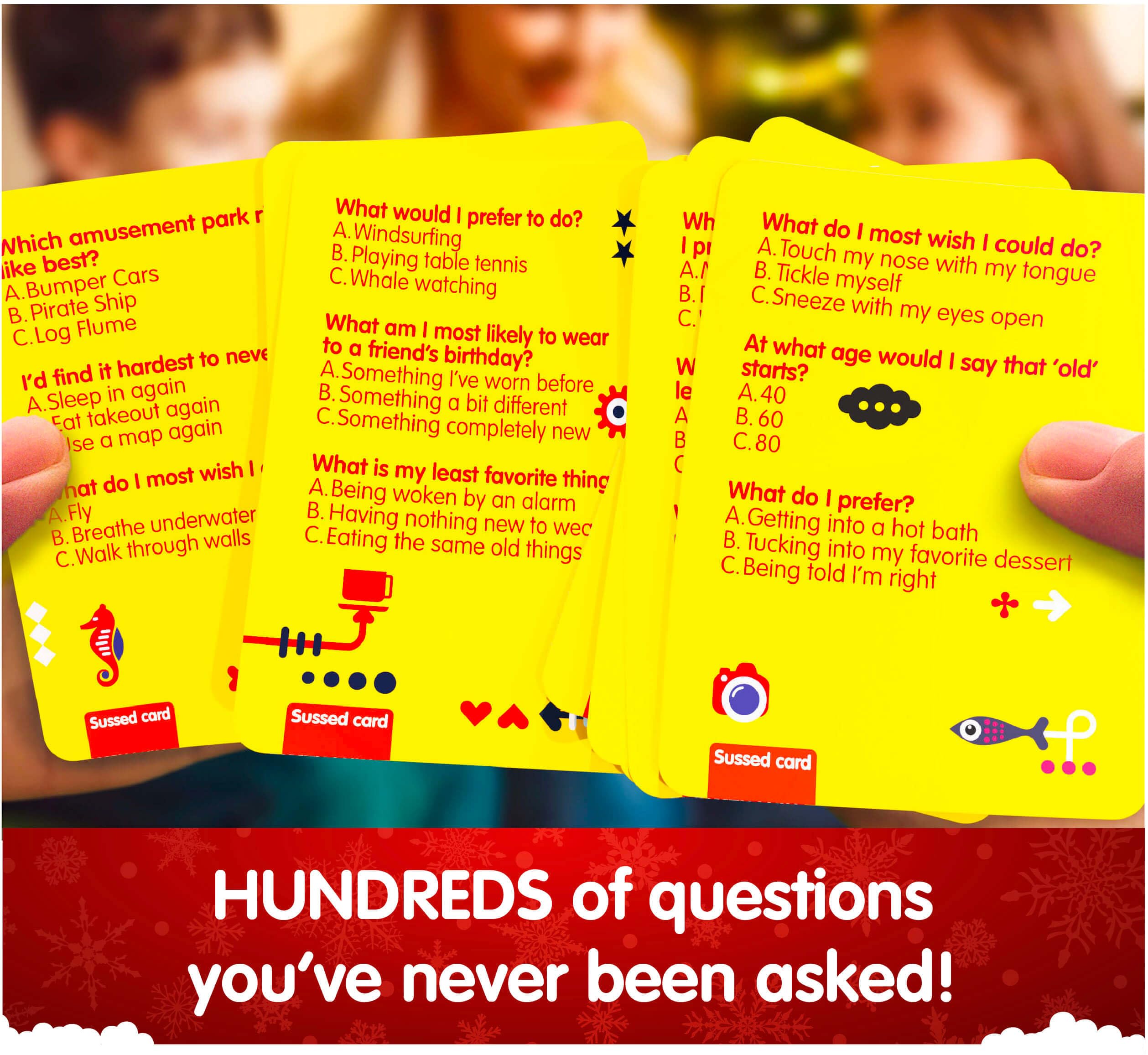 SUSSED What Would You Do cards face up showcasing questions.