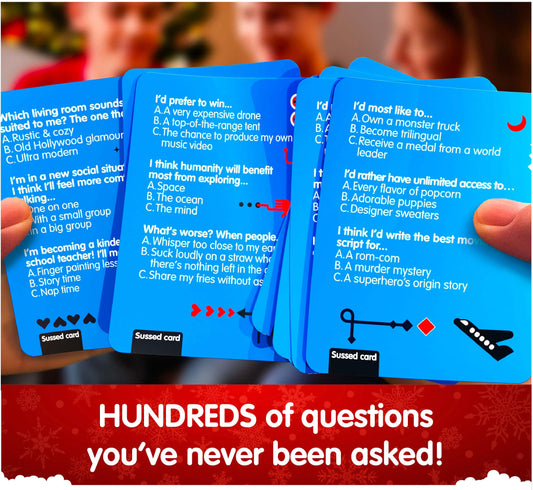 SUSSED WWYD front card illustration inviting outrageous answers and playful debate