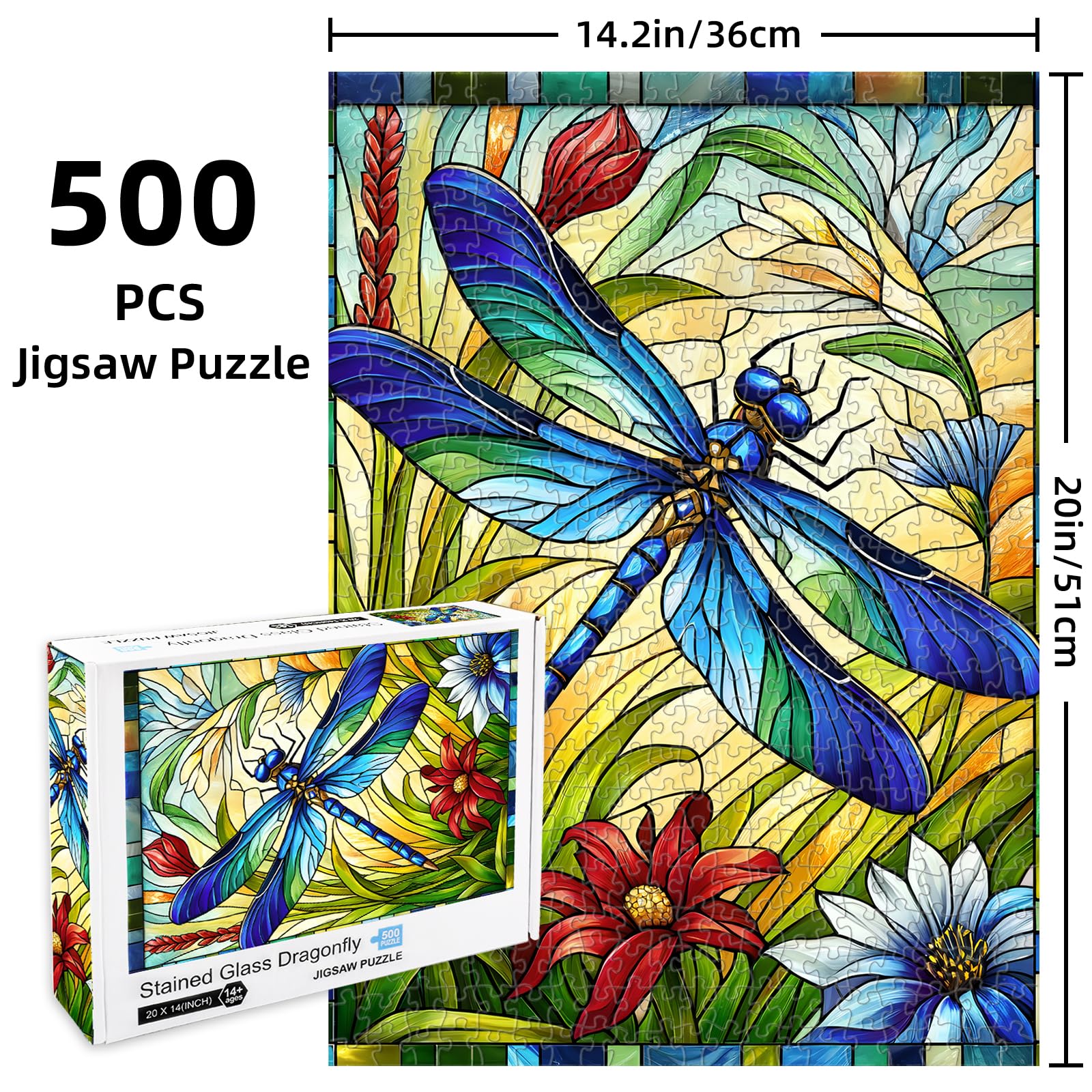Sutinban dragonfly puzzle vivid colors evoke spring flowers and greens.