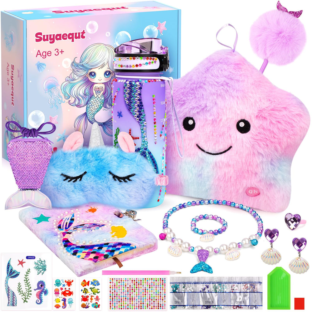 Suyaequt Mermaid star pillow plush offers soft bedtime comfort.