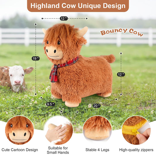 SuzziPals Highland Cow hopper with flowing mane for imaginative pretend rides
