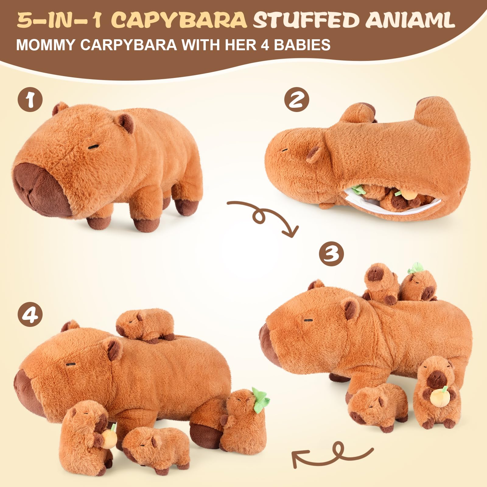 SuzziPals capybara babies nest with mommy for nurturing storytelling and care-filled play.