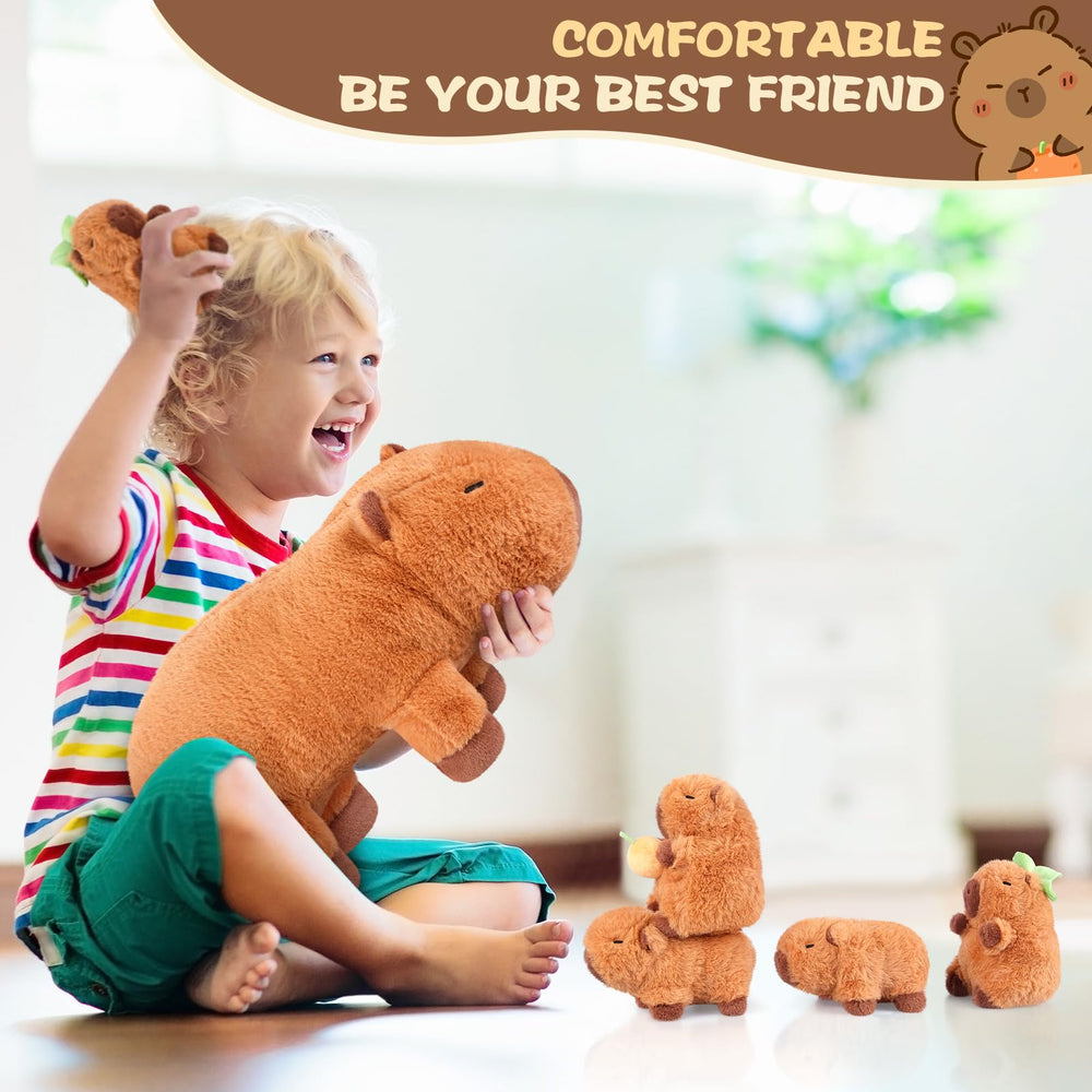 SuzziPals capybara cuddly hug in hands highlights easy handling for kids.