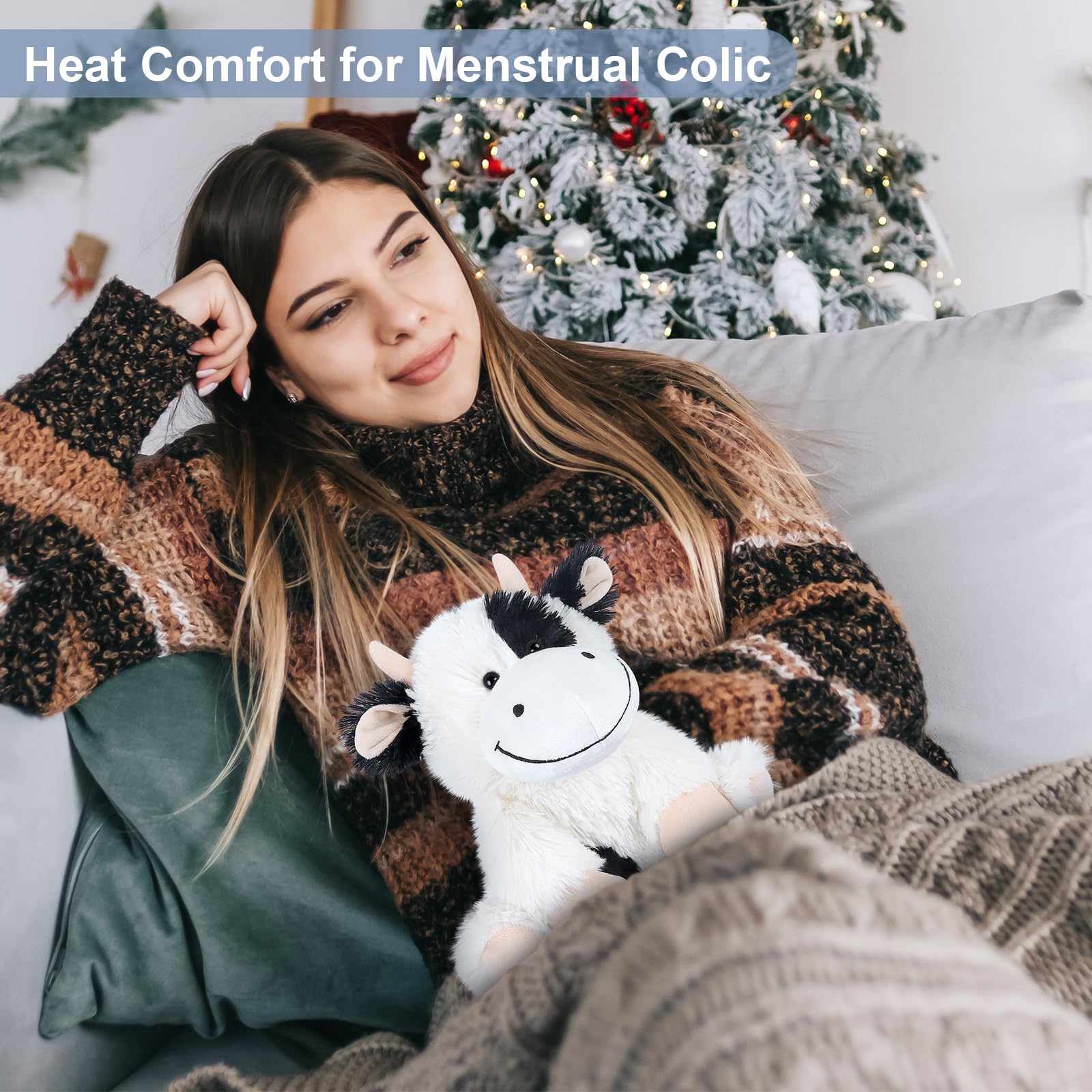 SuzziPals cow plush in use to promote relaxation and calm evenings