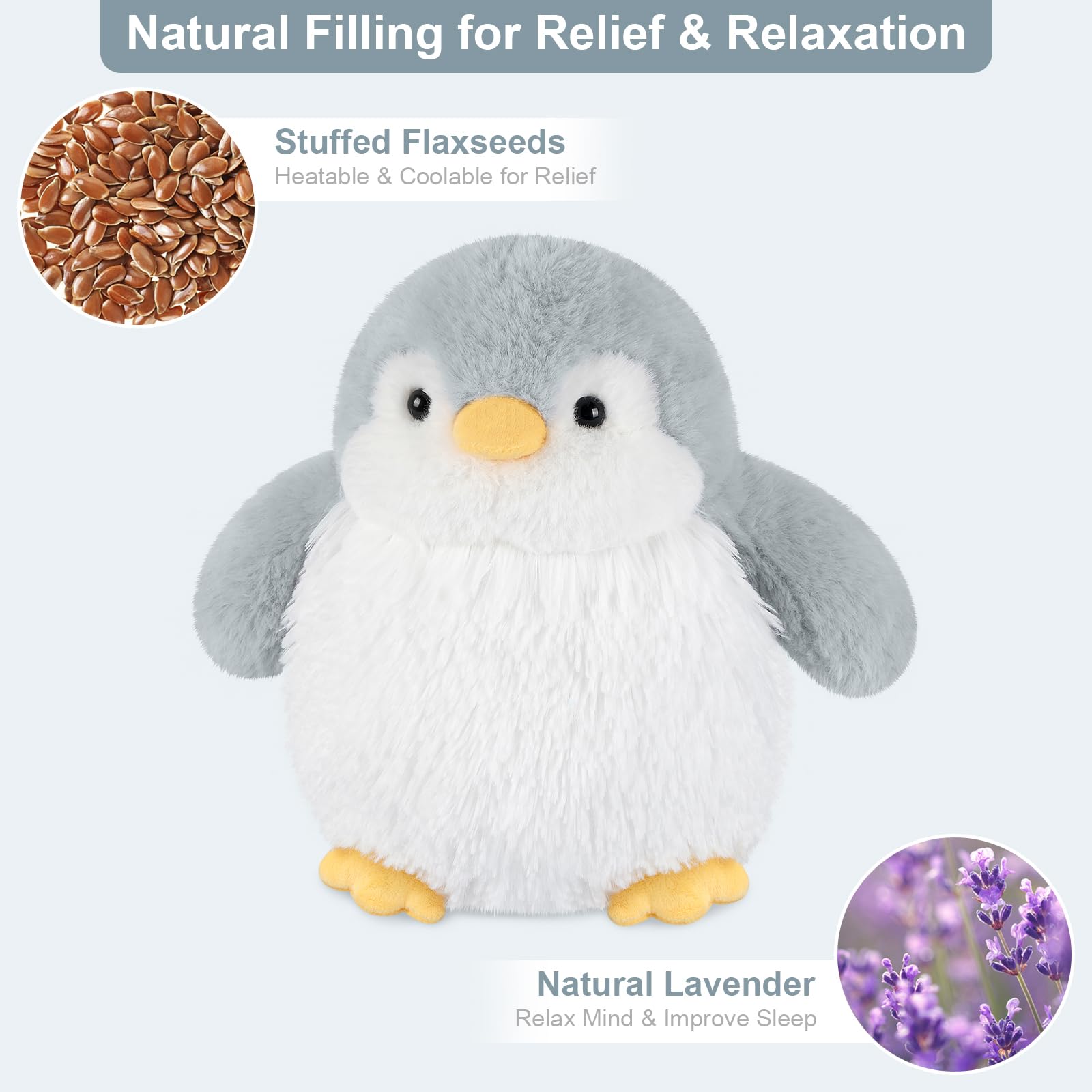 SuzziPals Heatable Penguin Plush microwave use for comforting heat.