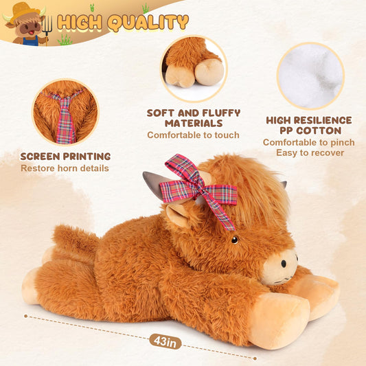 Close-up of SuzziPals Highland cow plush fur for ultra-soft texture.