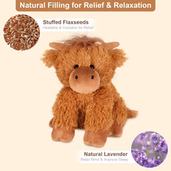 Lavender-infused SuzziPals Highland Cow plush offers calm