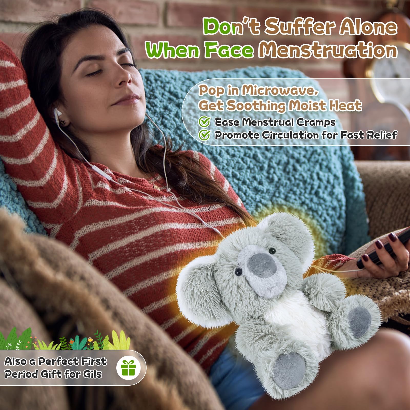 SuzziPals koala heat pad demonstrates 20 minutes of comforting warmth.