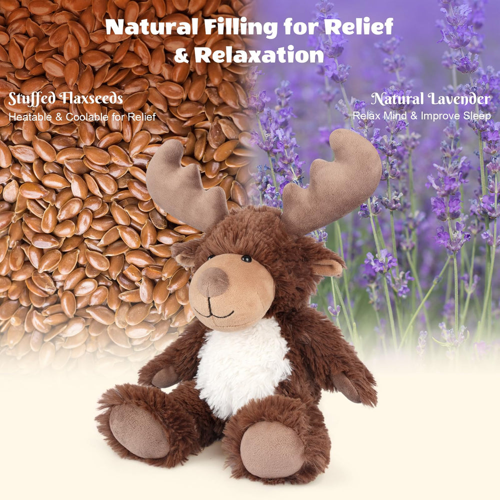 SuzziPals Moose plush used as a cooling cold pack for fatigue