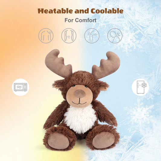 SuzziPals Moose plush heated in microwave for soothing warmth