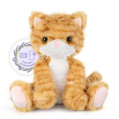 SuzziPals orange cat plush heatable with flaxseeds for comforting warmth.