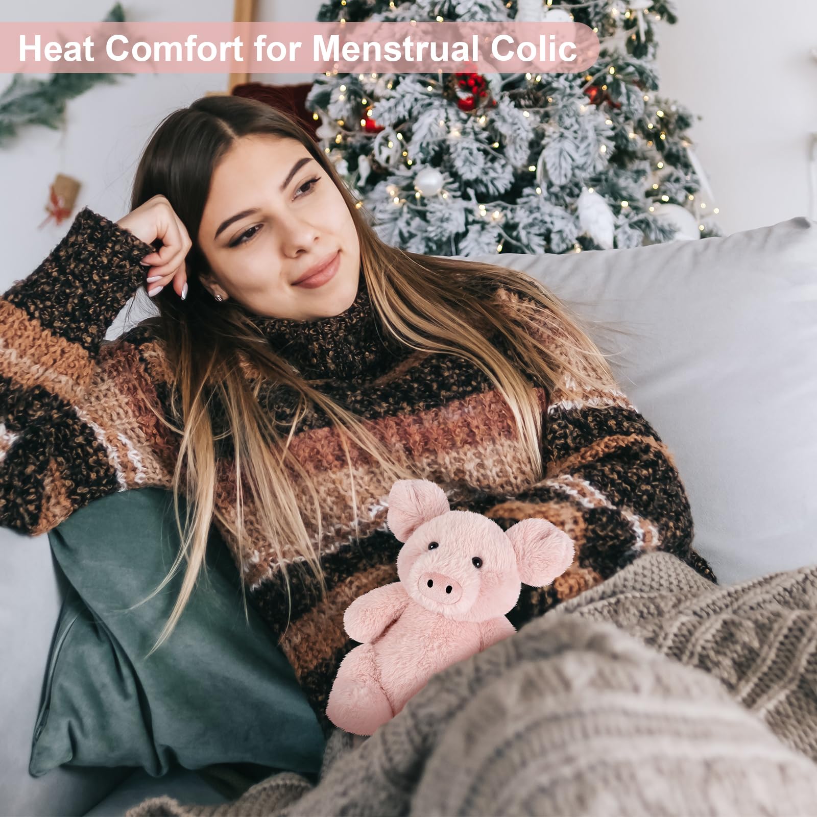 SuzziPals pig heating pad in use for comforting heat.