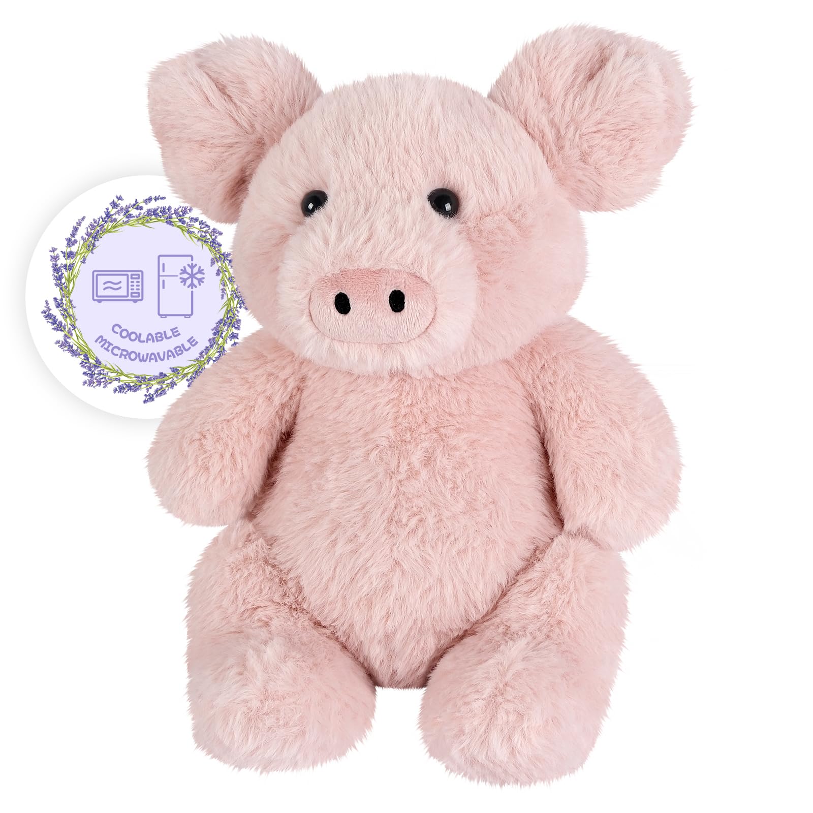 SuzziPals pig heating pad in microwave for soothing warmth.