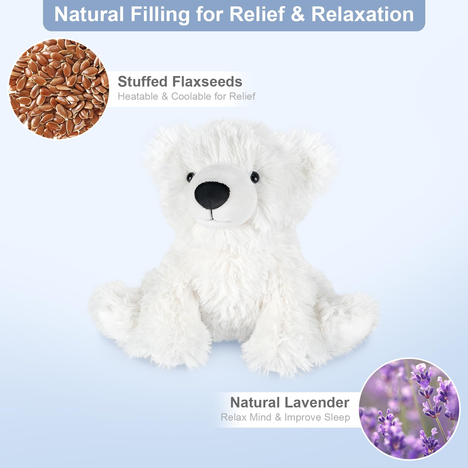 SuzziPals polar bear heated pad provides 20 minutes of soothing warmth.