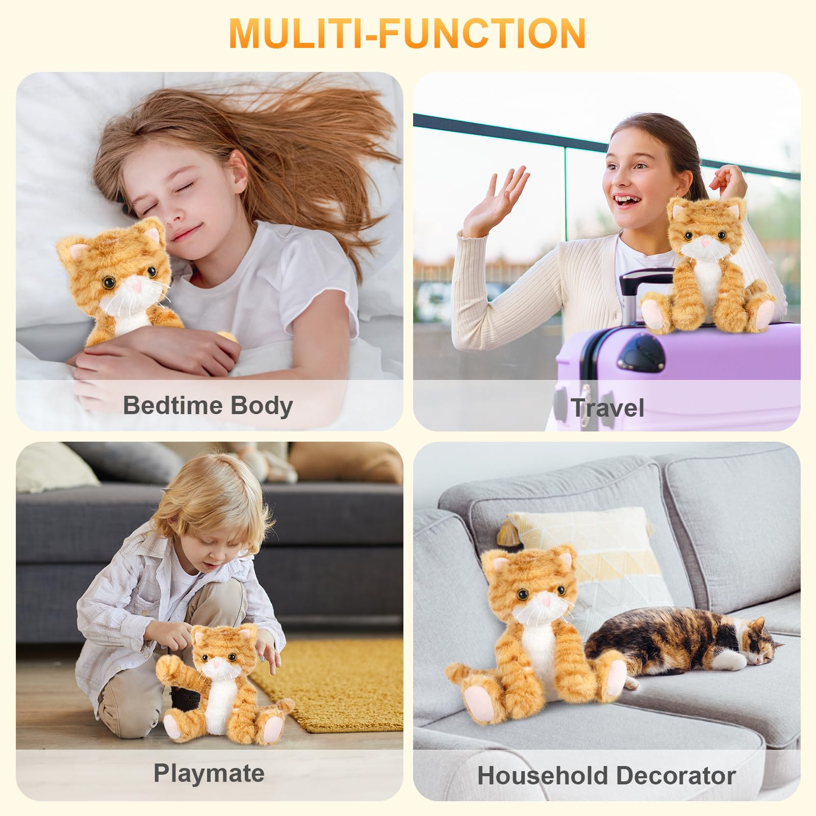 SuzziPals soft orange cat plush ideal for cozy hugs.