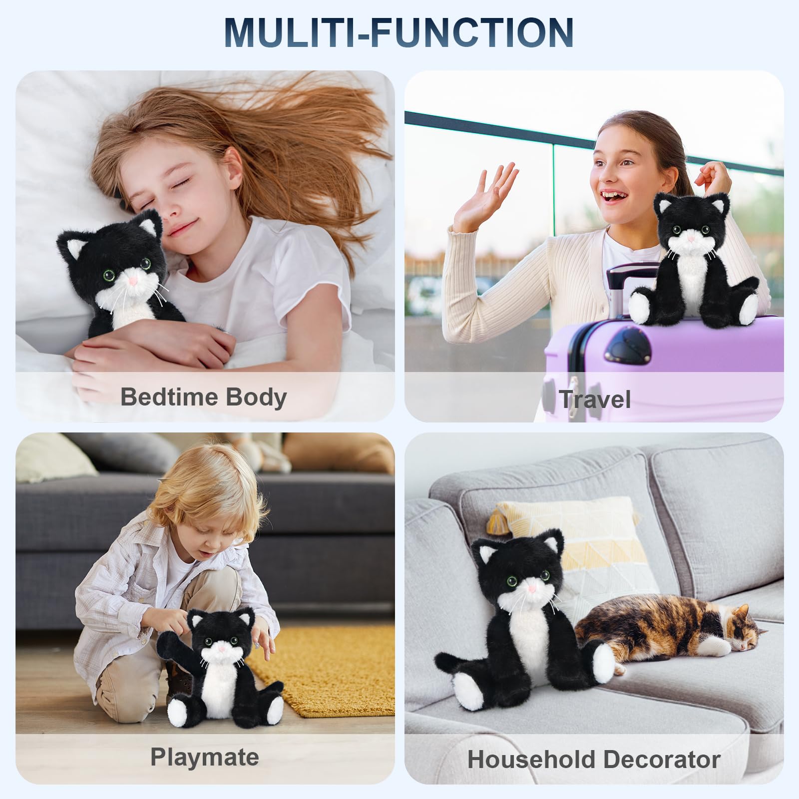 SuzziPals tuxedo cat plush in soft fabric ready for cuddling.