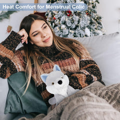 SuzziPals Wolf plush being heated in microwave for warmth