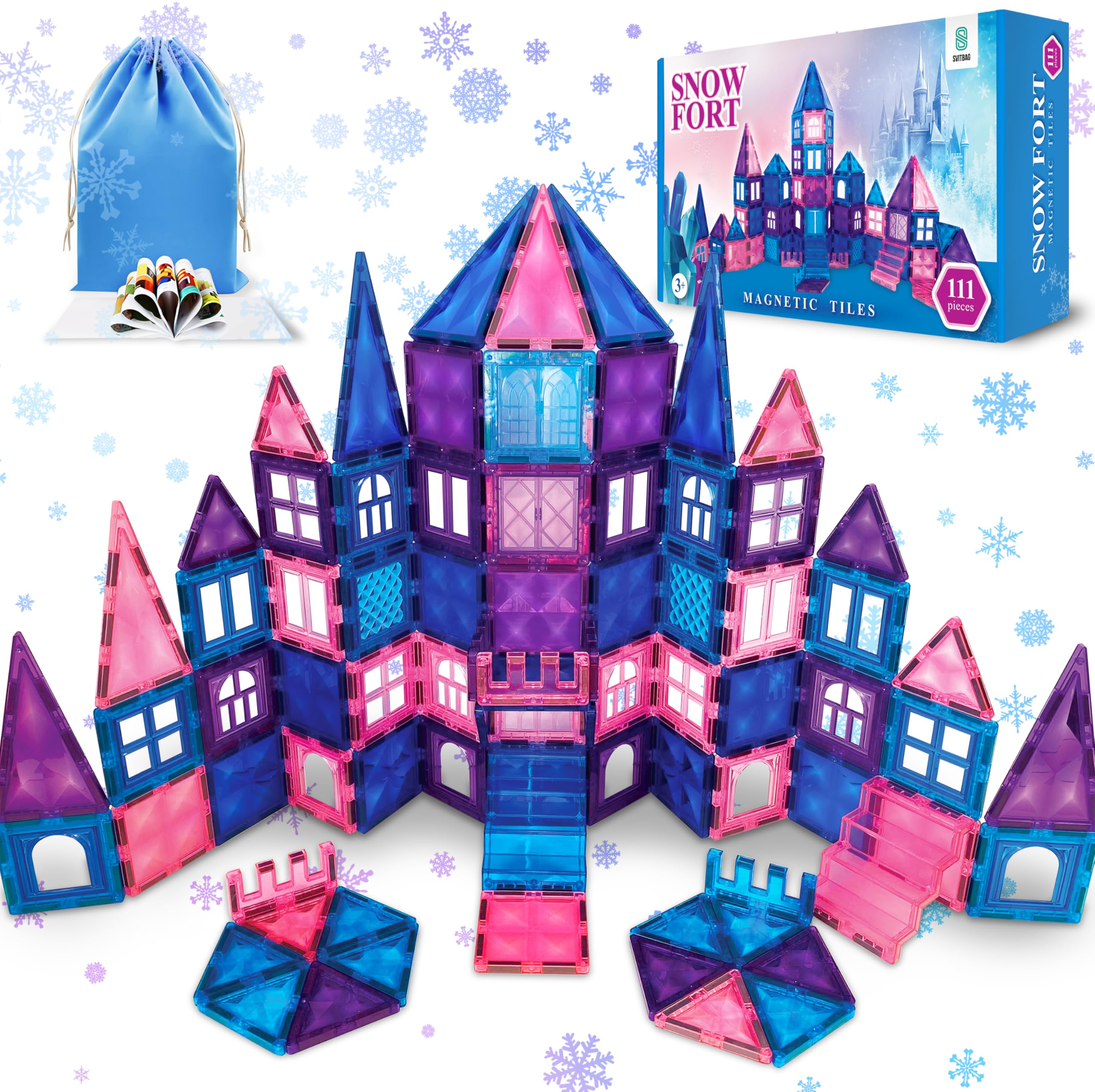 Svitbag 111-piece magnetic tiles for imaginative play with diamond visuals